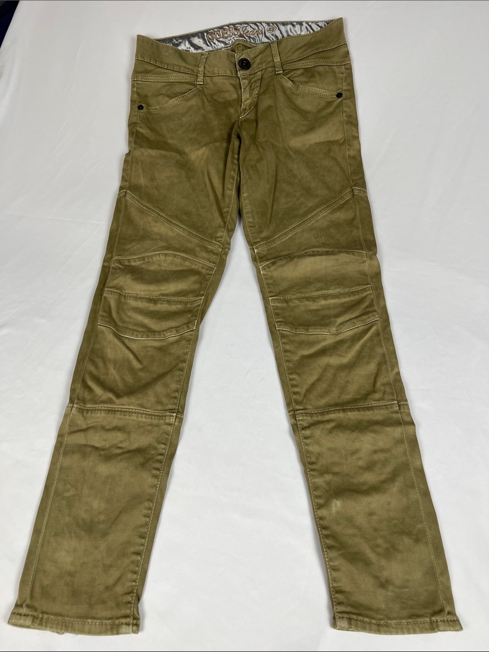 Guess women's low-rise slim/skinny Moto biker Pants / Jeans Khaki Zipper Ankle